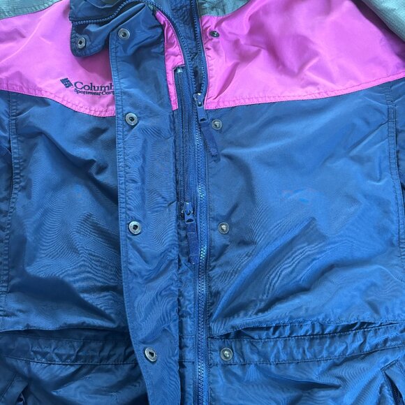 VTG COLUMBIA Ski Jacket Womens L Color Block Williwaw 90s Nylon Parka Blue Pink - Picture 4 of 11